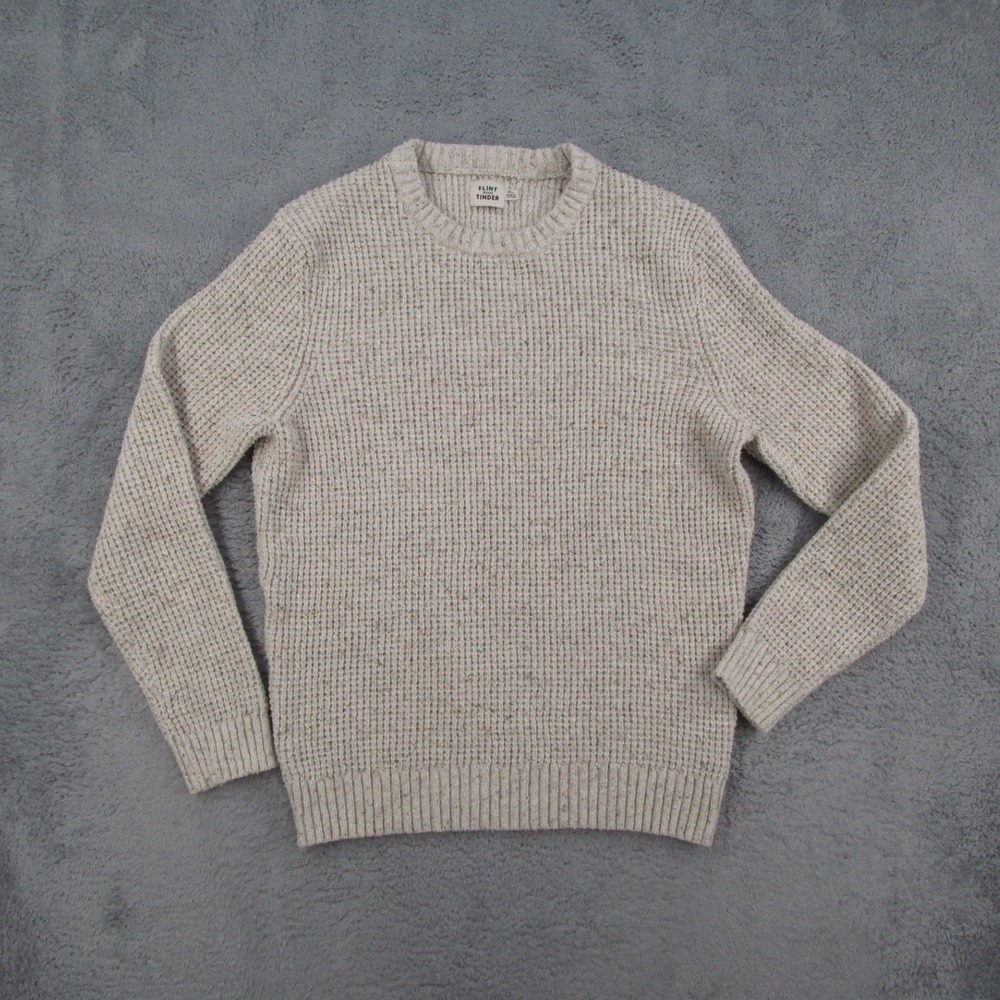 Flint and Tinder Mens XL Waffle Knit Sweater Oatmeal Beige Recycled Cotton Blend